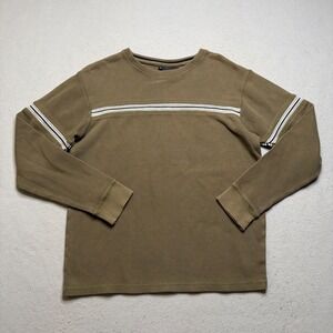 Point Zero Thermal Shirt Mens Small Olive Y2K Ribbed Chest Stripe Long Sleeve